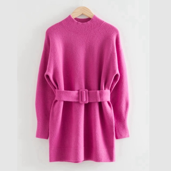 NWT Los Angeles Atelier & Other Stories Barbie Pink Knit Sweater Belted Dress - Picture 16 of 16